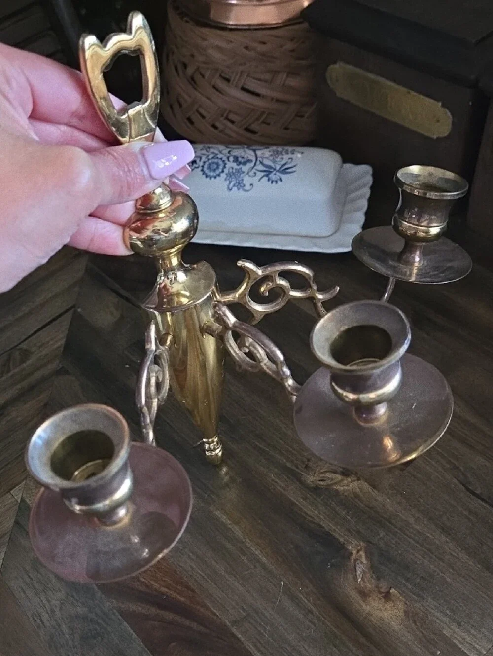 Vintage EB Baldwin Solid Brass 3-Arm Candle Wall Sconce Colonial MCM